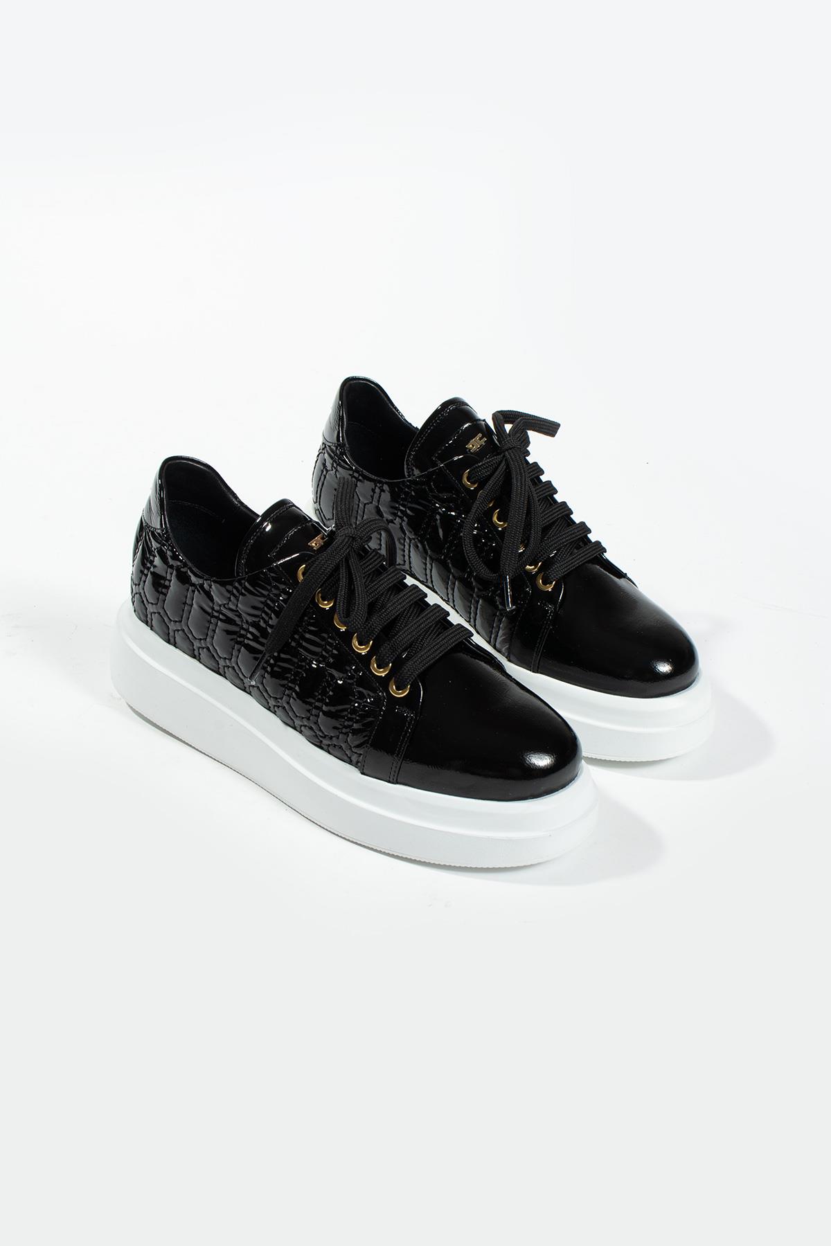 Kadın Deri Sneaker Siyah Rugan