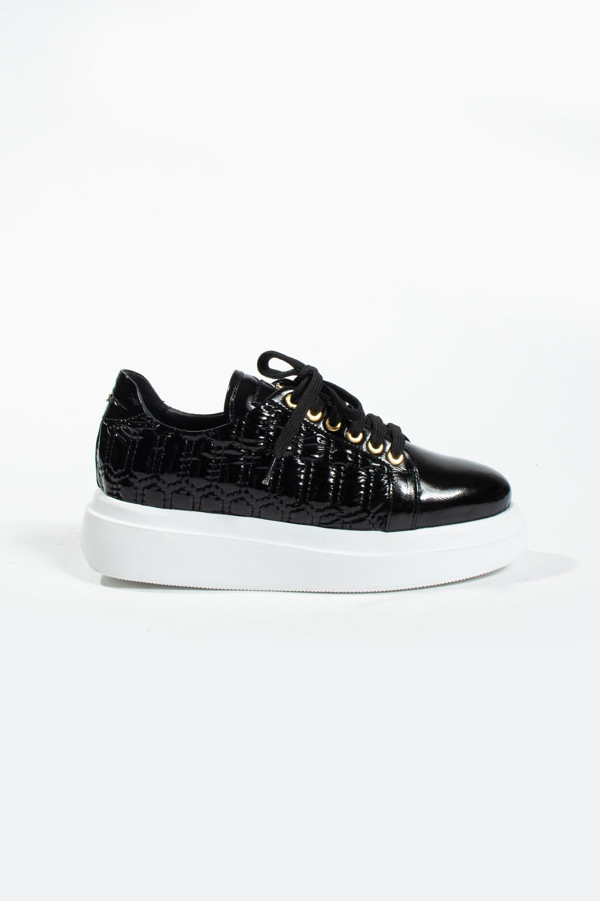 Kadın Deri Sneaker Siyah Rugan
