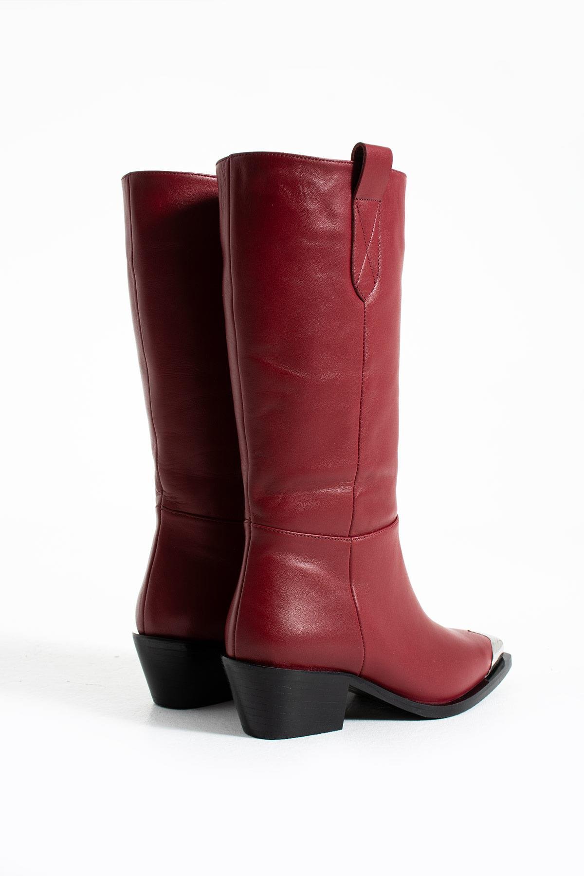 Kadın Hakiki Deri Çizme Bordo