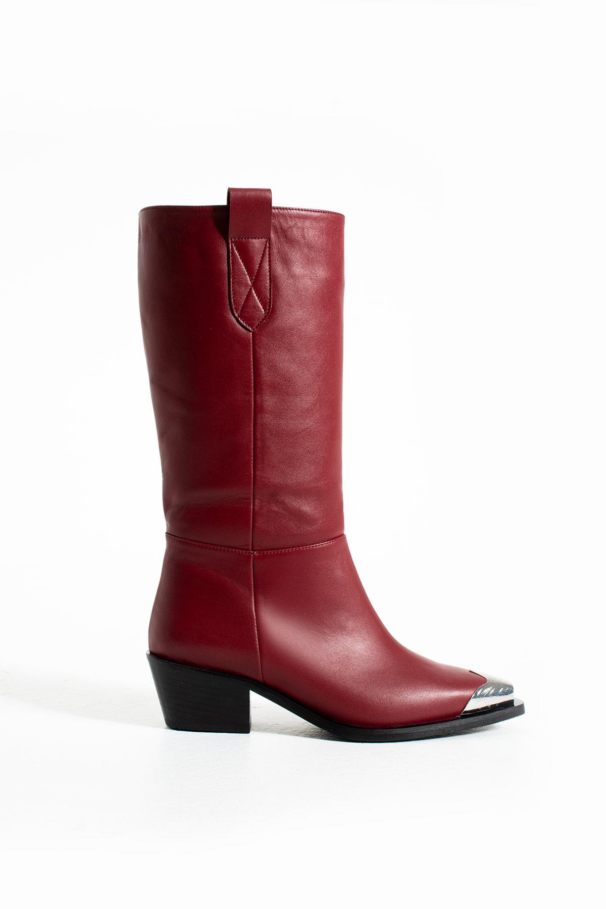 Kadın Hakiki Deri Çizme Bordo