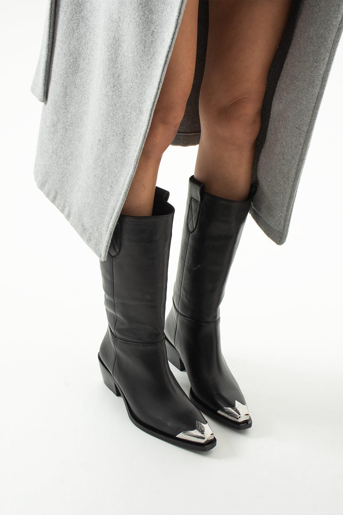 Kadın Hakiki Deri Çizme Siyah