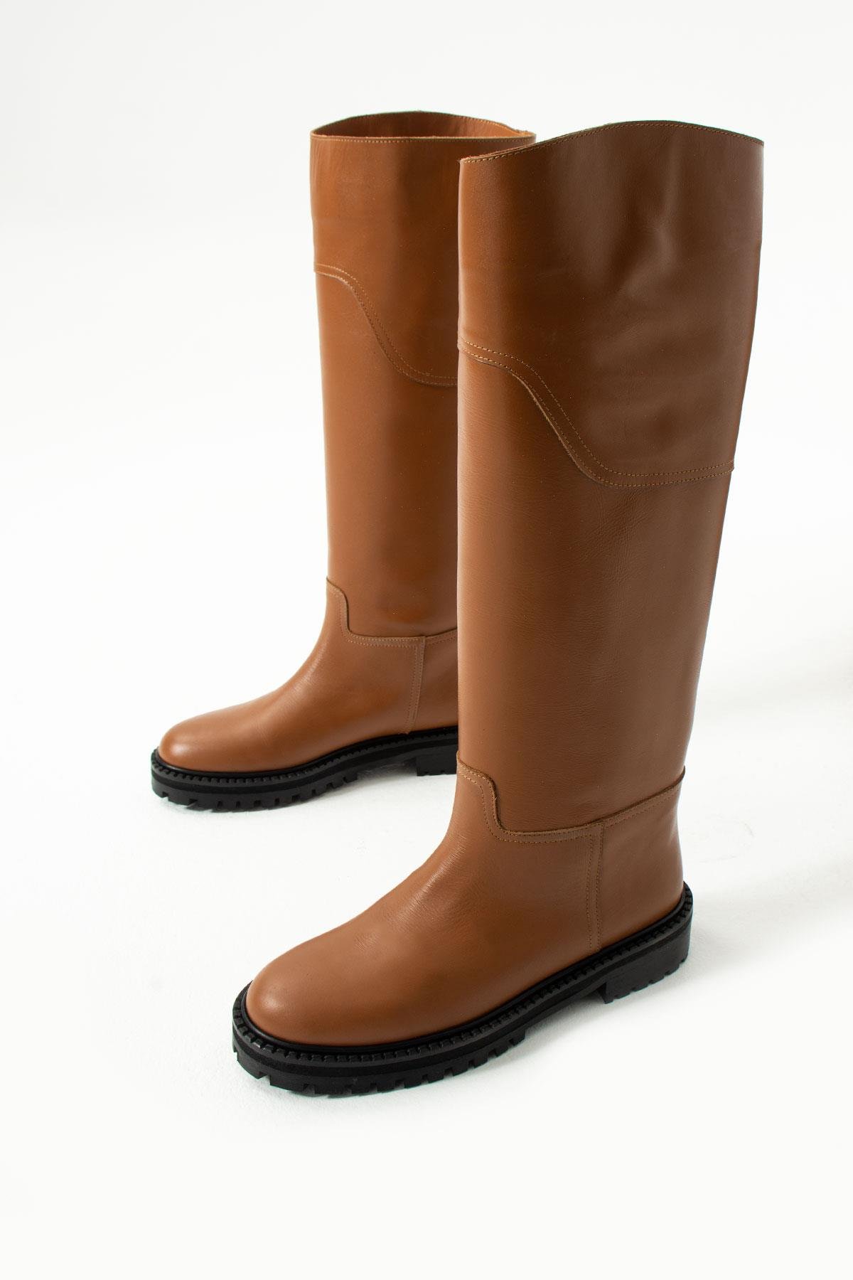 Kadın Hakiki Deri Çizme Taba