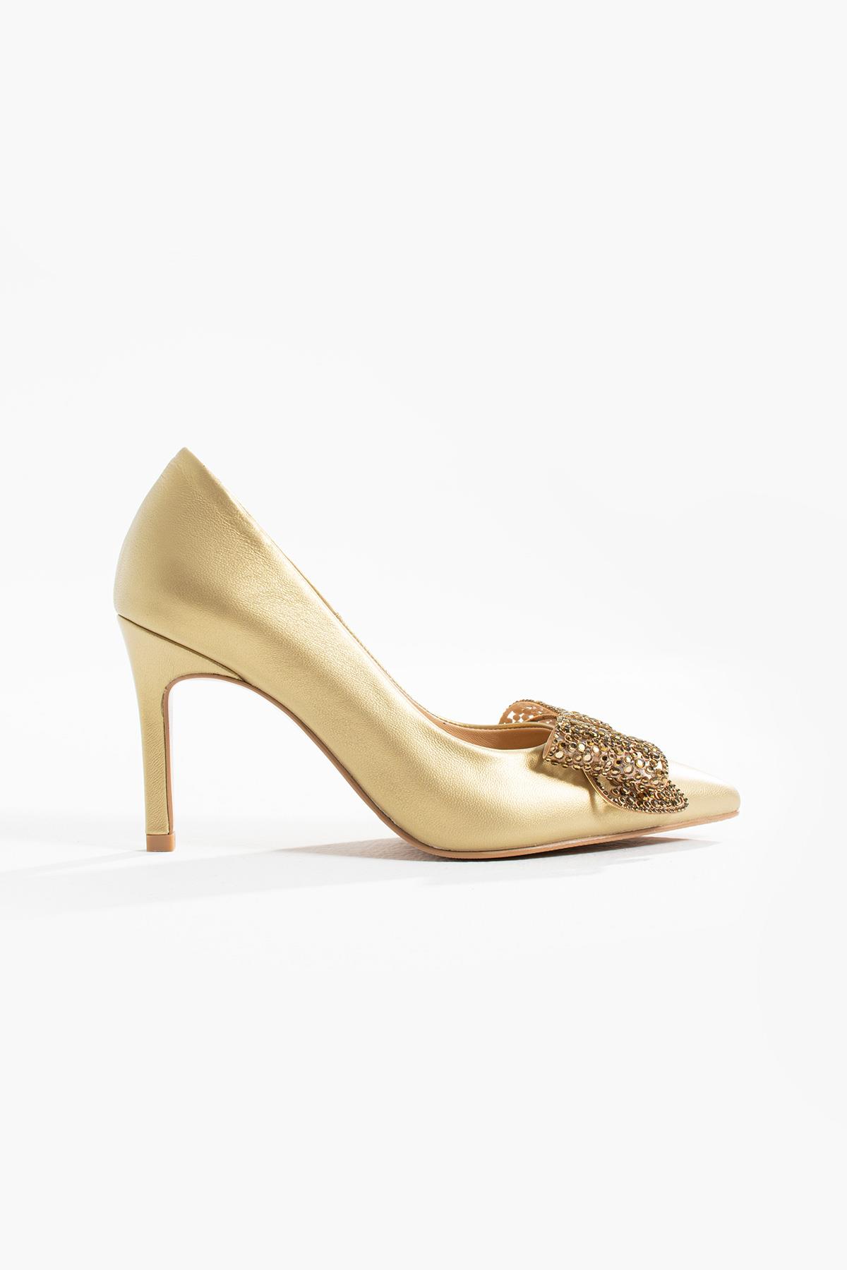 Kadın Hakiki Deri Stiletto Altın