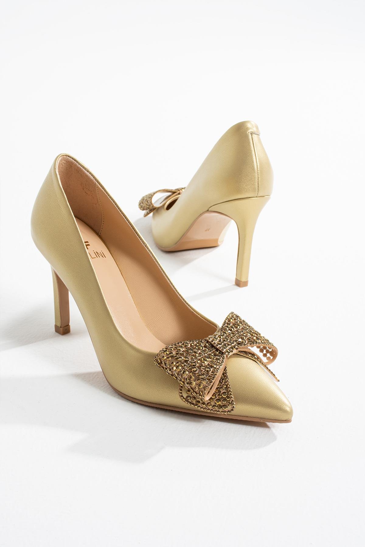 Kadın Hakiki Deri Stiletto Altın