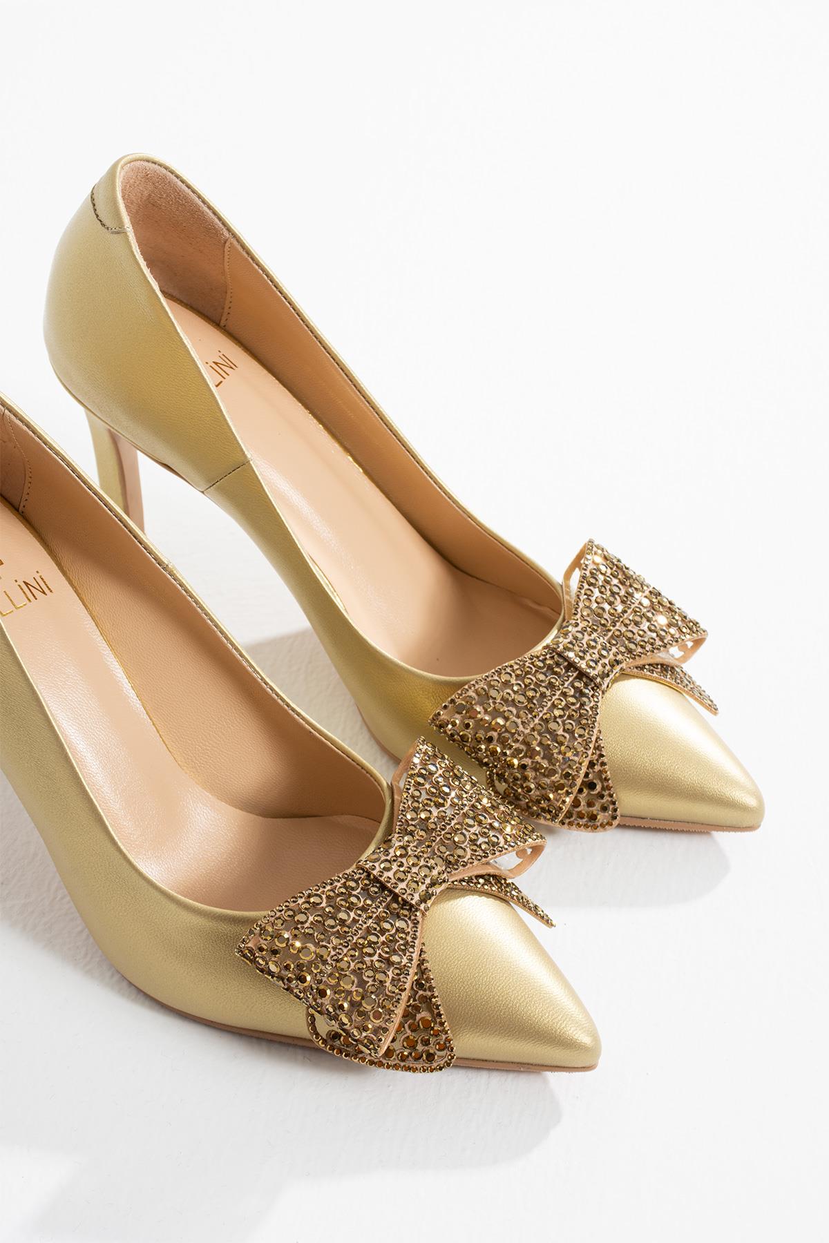Kadın Hakiki Deri Stiletto Altın