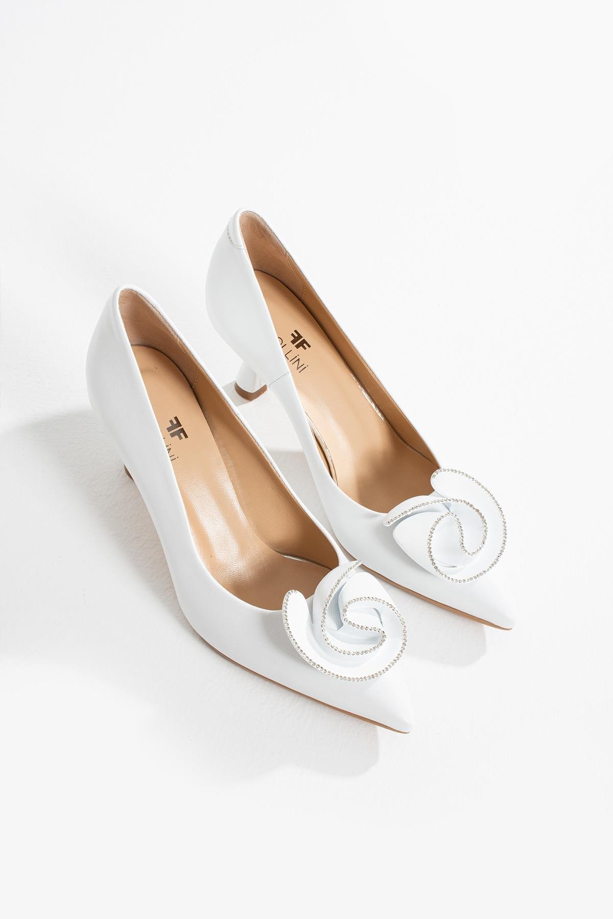 Kadın Hakiki Deri Stiletto Beyaz