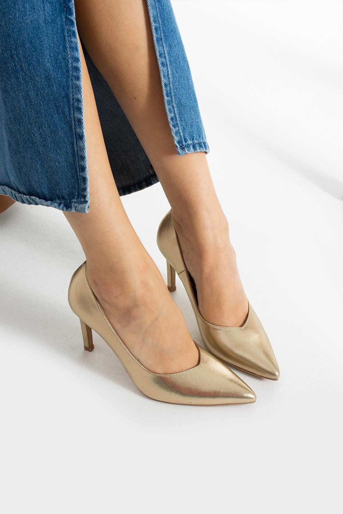 Kadın Hakiki Deri Stiletto Dore