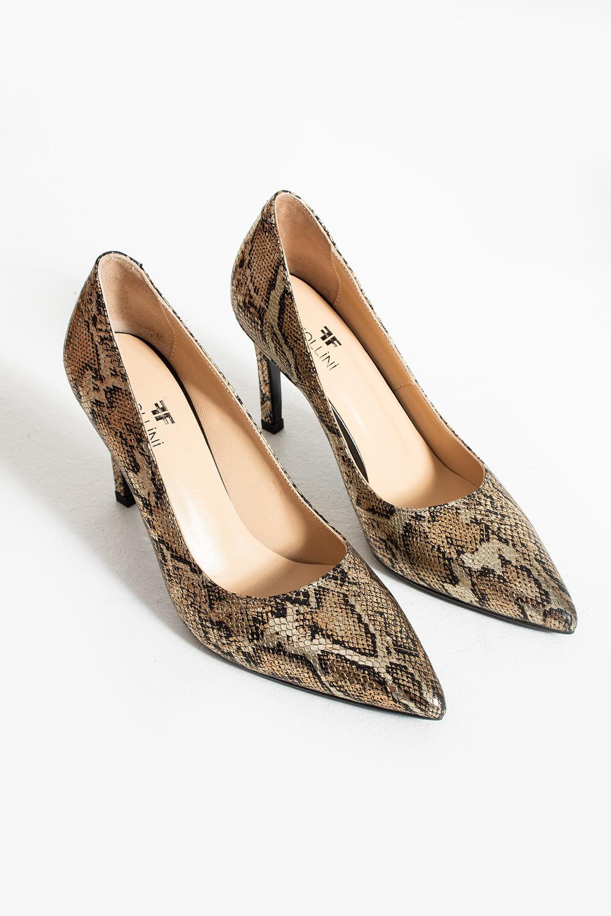 Kadın Hakiki Deri Stiletto Dore Yılan
