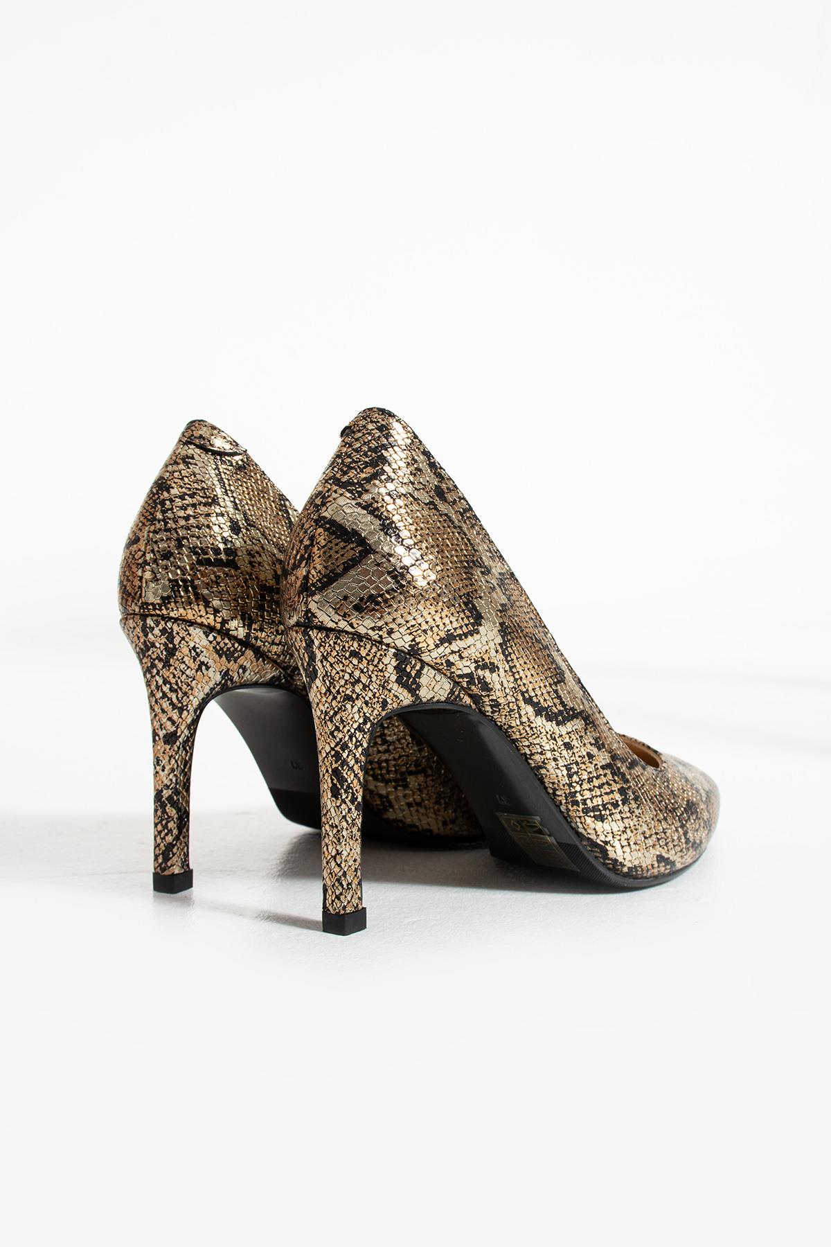 Kadın Hakiki Deri Stiletto Dore Yılan