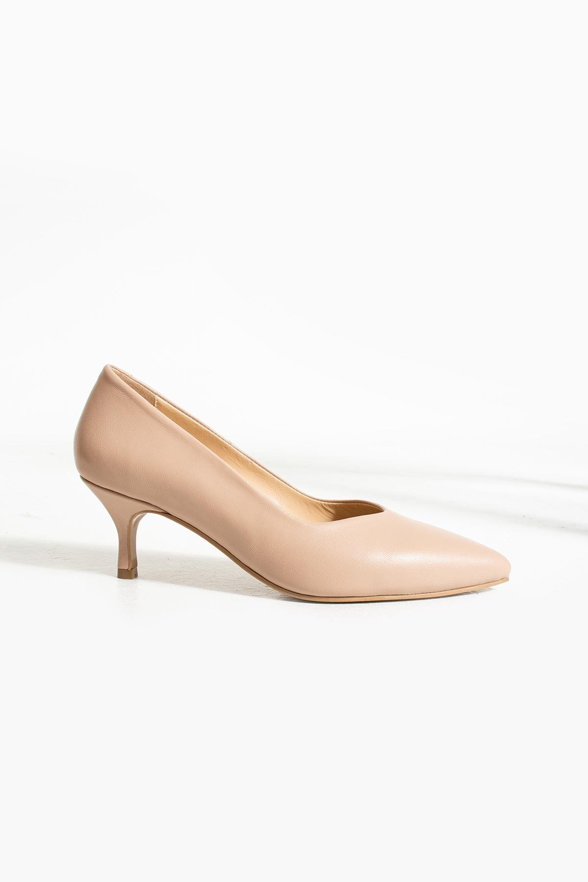 Kadın Hakiki Deri Stiletto Krem