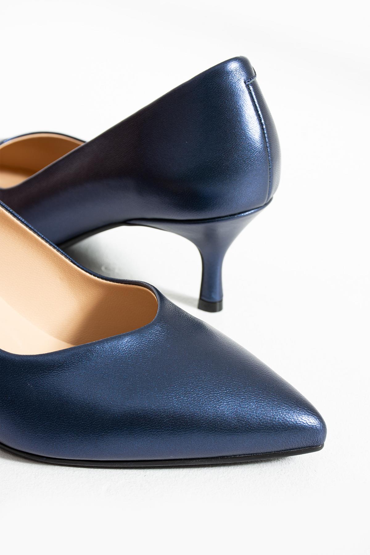 Kadın Hakiki Deri Stiletto Lacivert