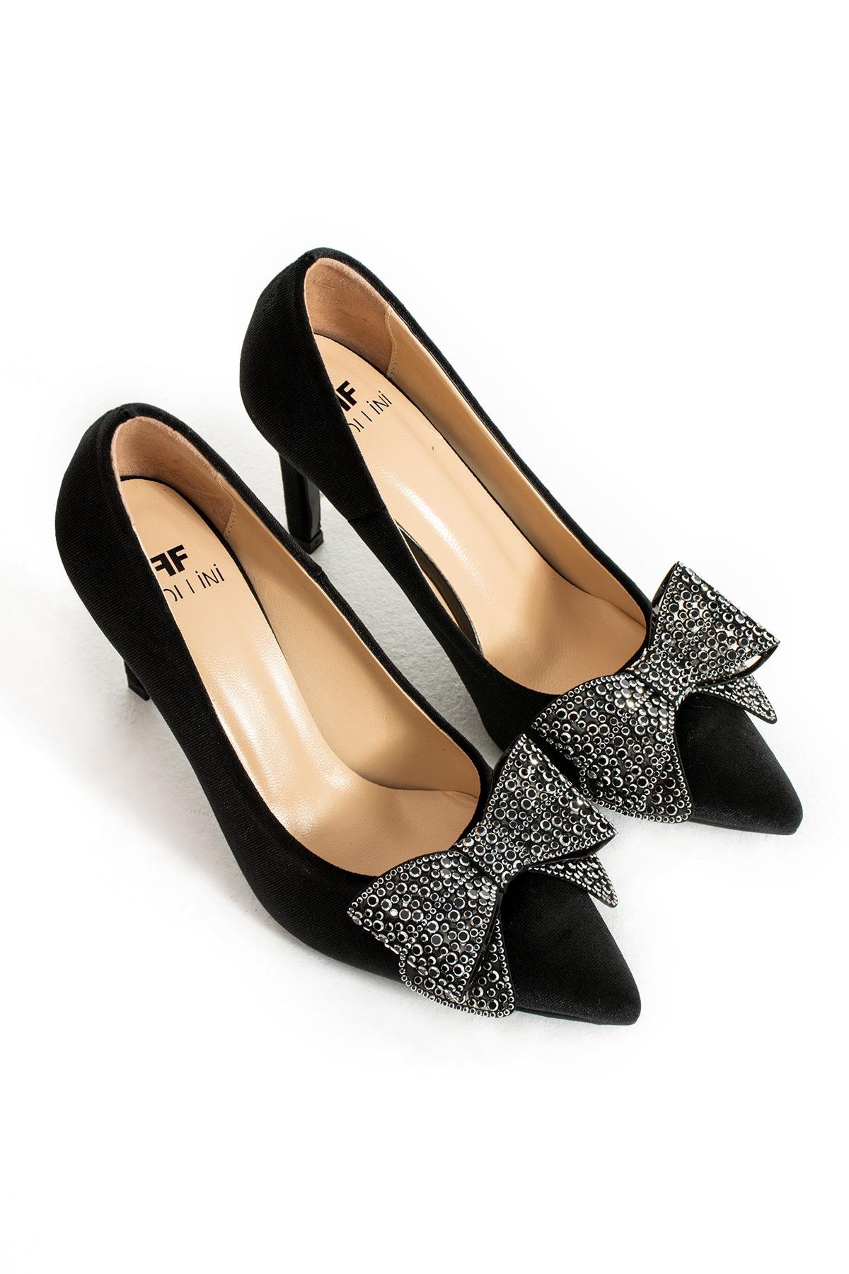 Kadın Hakiki Deri Stiletto Siyah Kadife