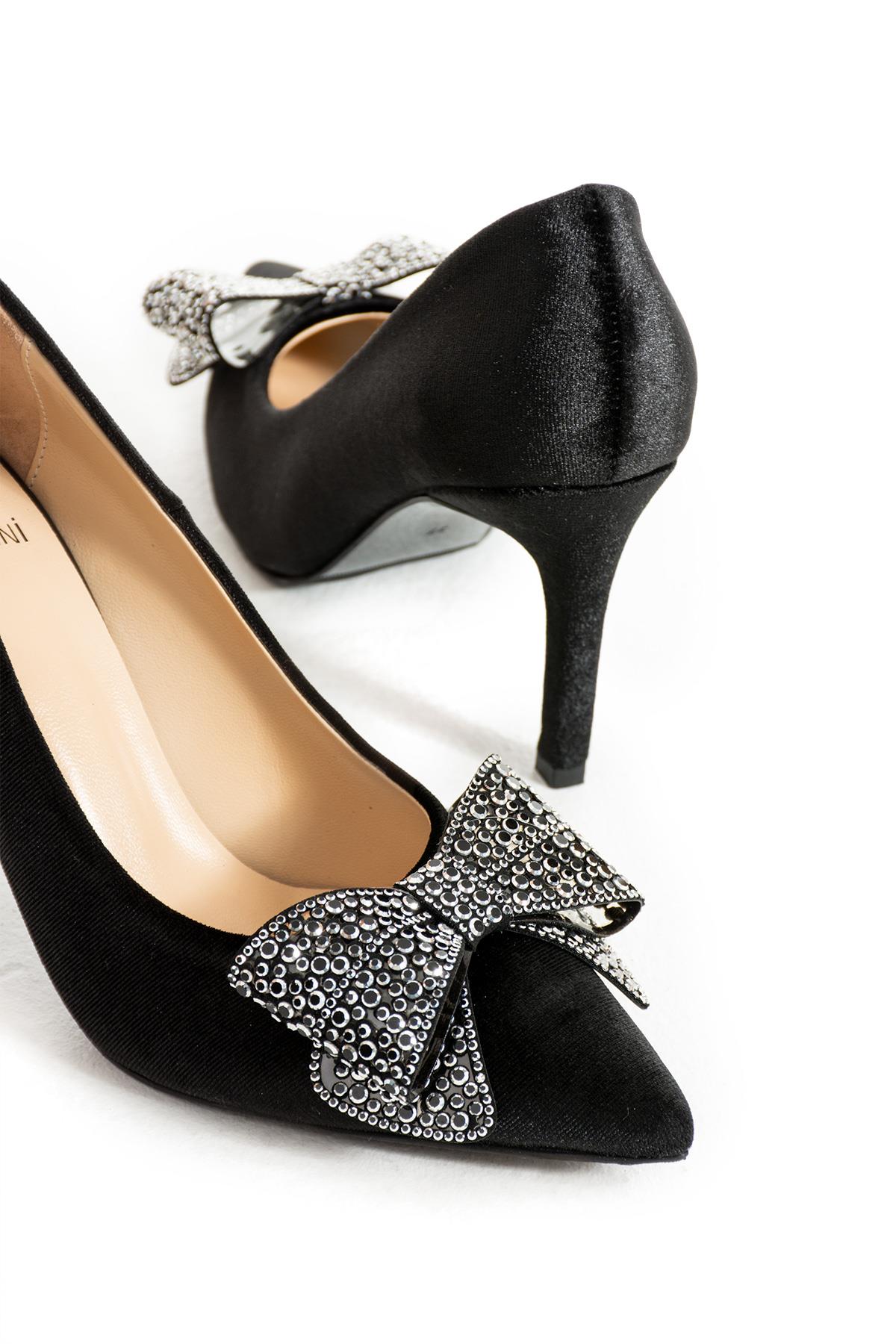 Kadın Hakiki Deri Stiletto Siyah Kadife
