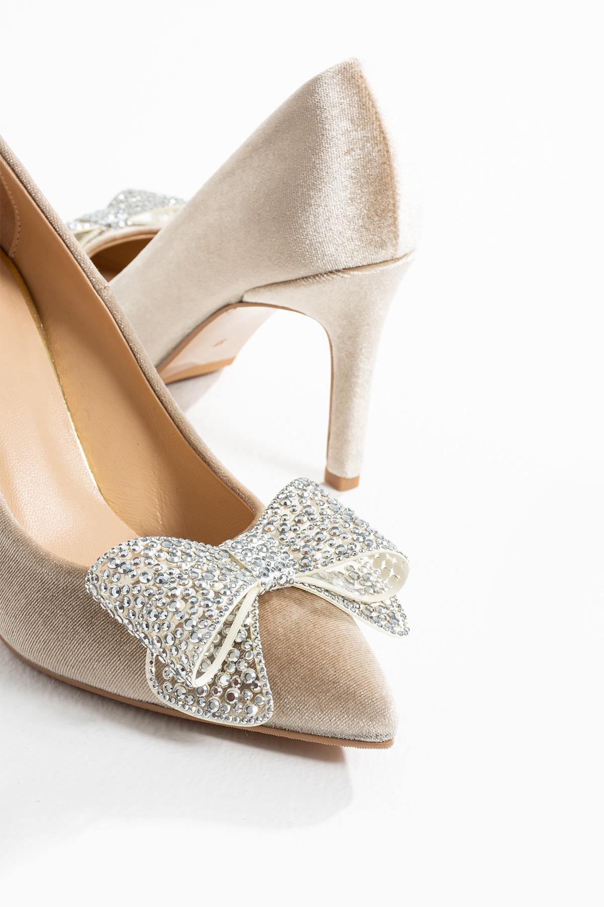 Kadın Hakiki Deri Stiletto Vizon Kadife