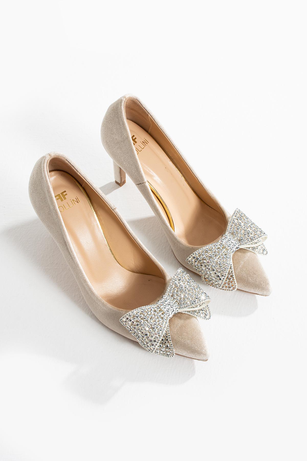 Kadın Hakiki Deri Stiletto Vizon Kadife