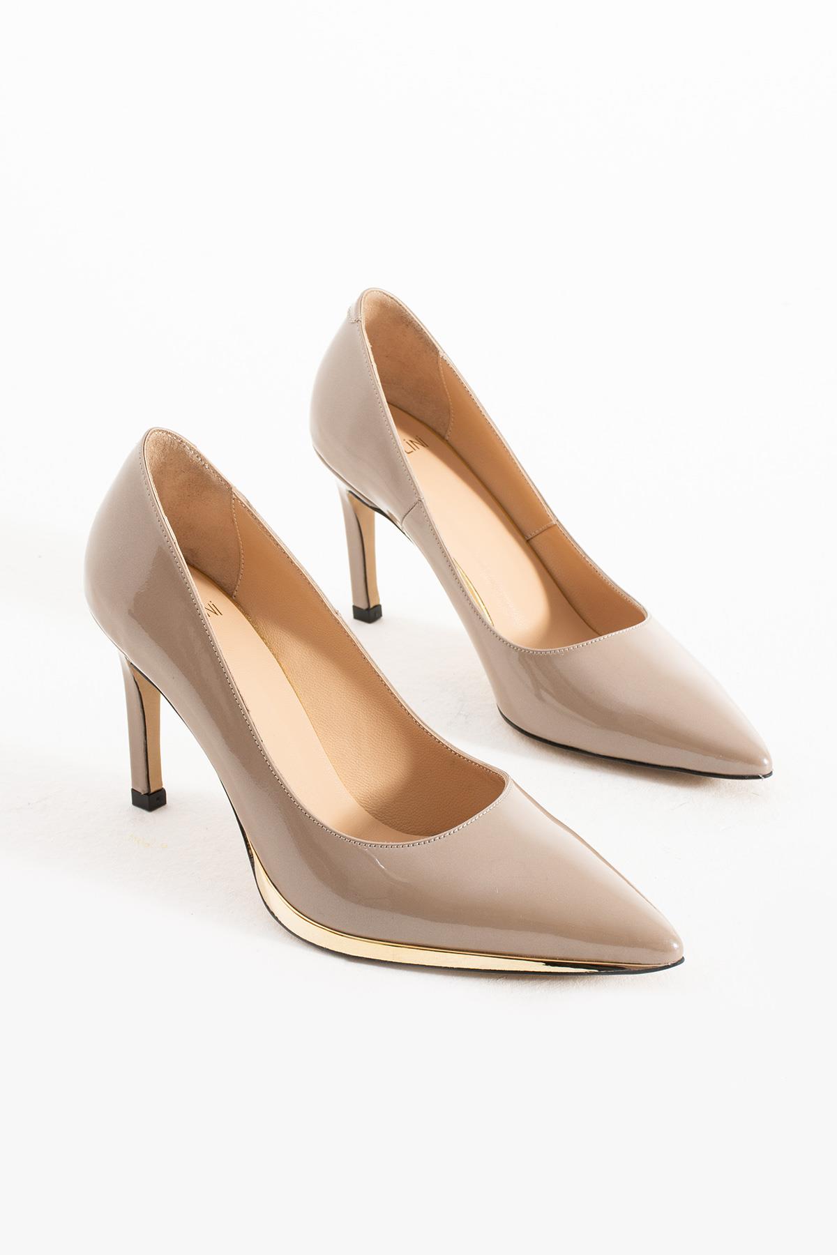 Kadın Hakiki Deri Stiletto Vizon Rugan
