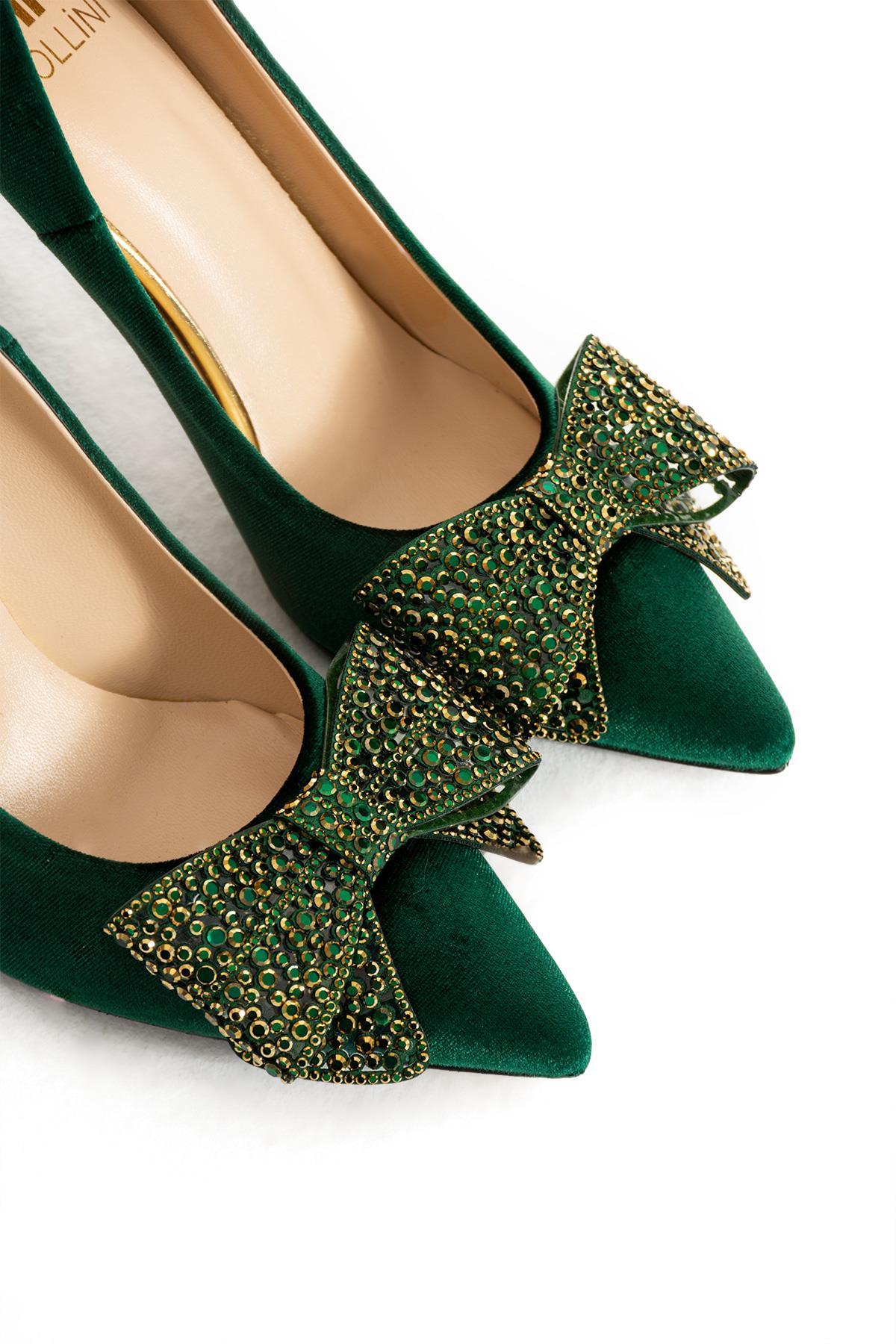 Kadın Hakiki Deri Stiletto Yeşil Kadife