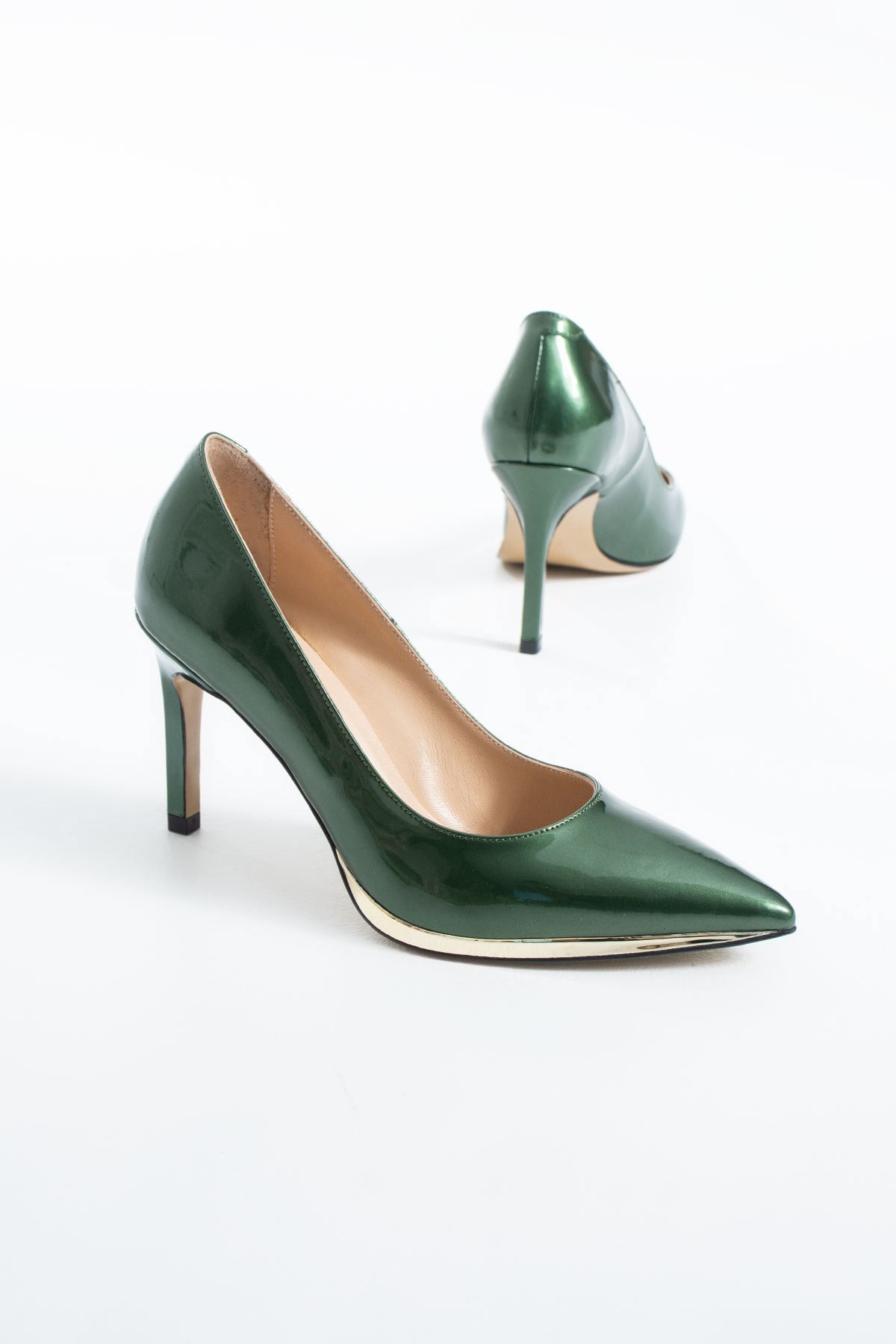 Kadın Hakiki Deri Stiletto Yeşil Rugan