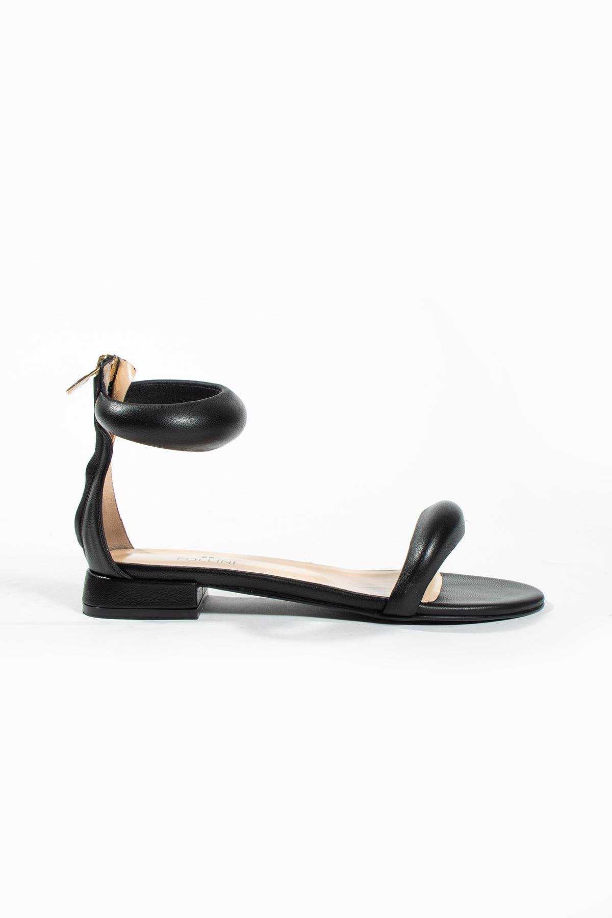 Kadın Siyah Deri Sandalet