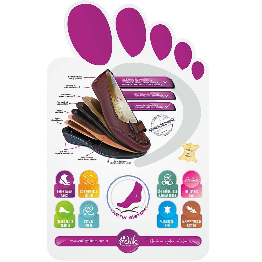 EDİK Günlük Ve Anne Için Ayakkabı Hakiki Deri Astar Topuk Yastıklı Sistem C127 Siyah