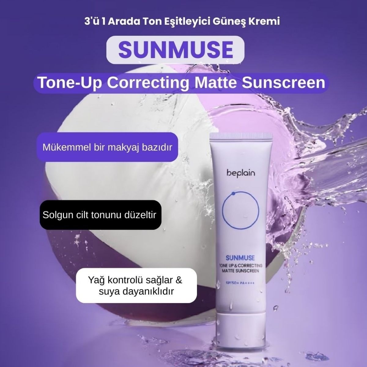 Beplain Sunmuse Tone - Up Correcting Matte Sunscreen - Güneş Kremi