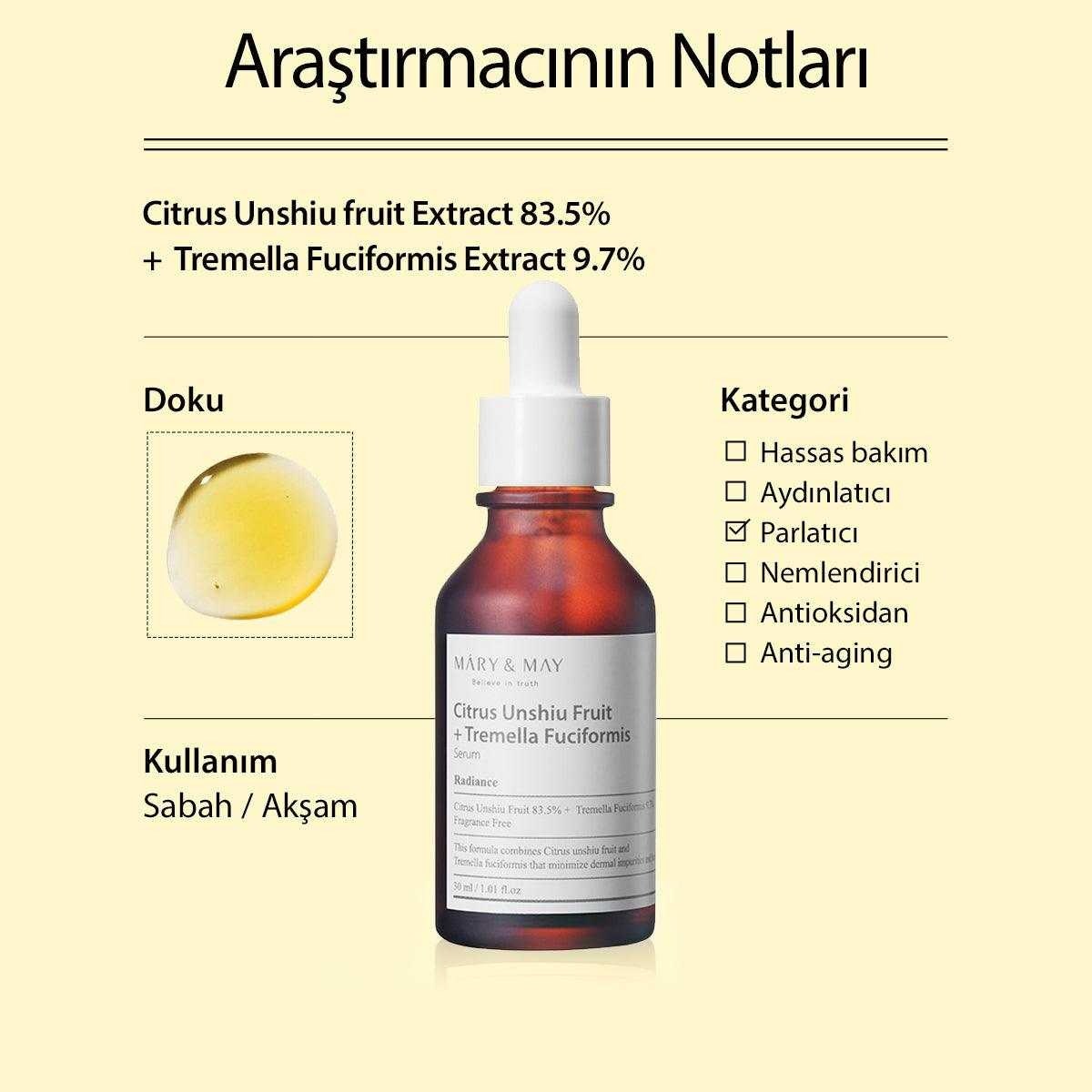 Mary & May Citrus Tremella Serum - Aydınlatıcı Serum 30 ml