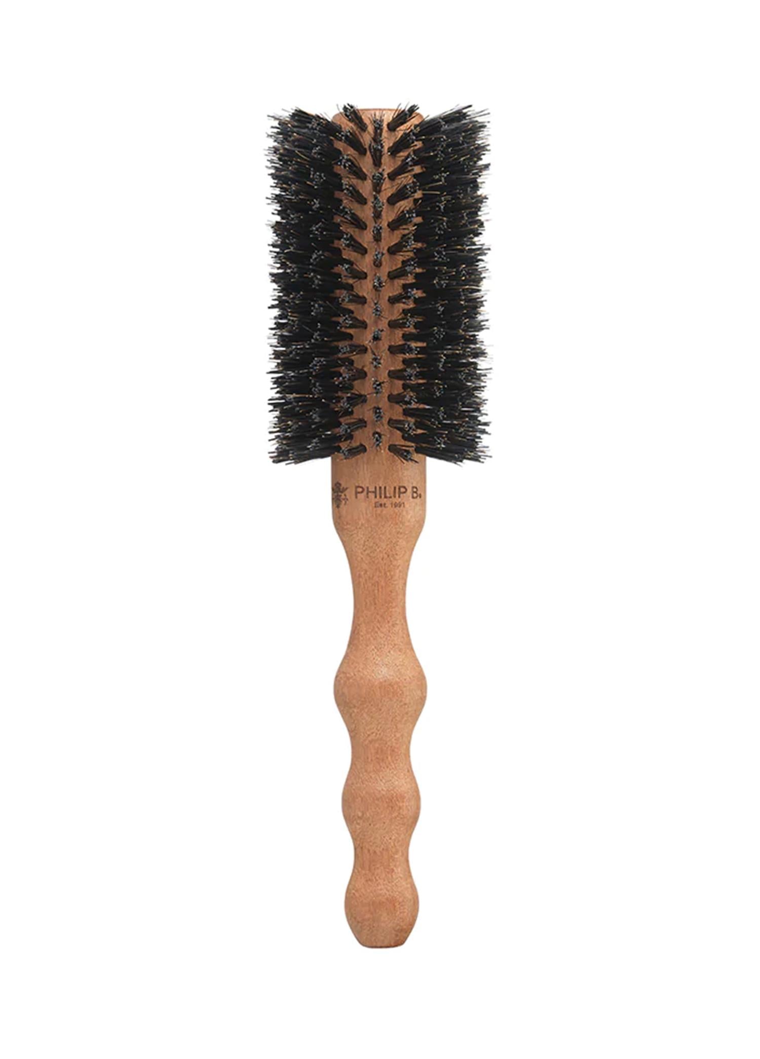 Medium (55mm) Round Hairbrush, Polished Mahogany Handle, 65% Boar + 35% Nylon with duster bag.
