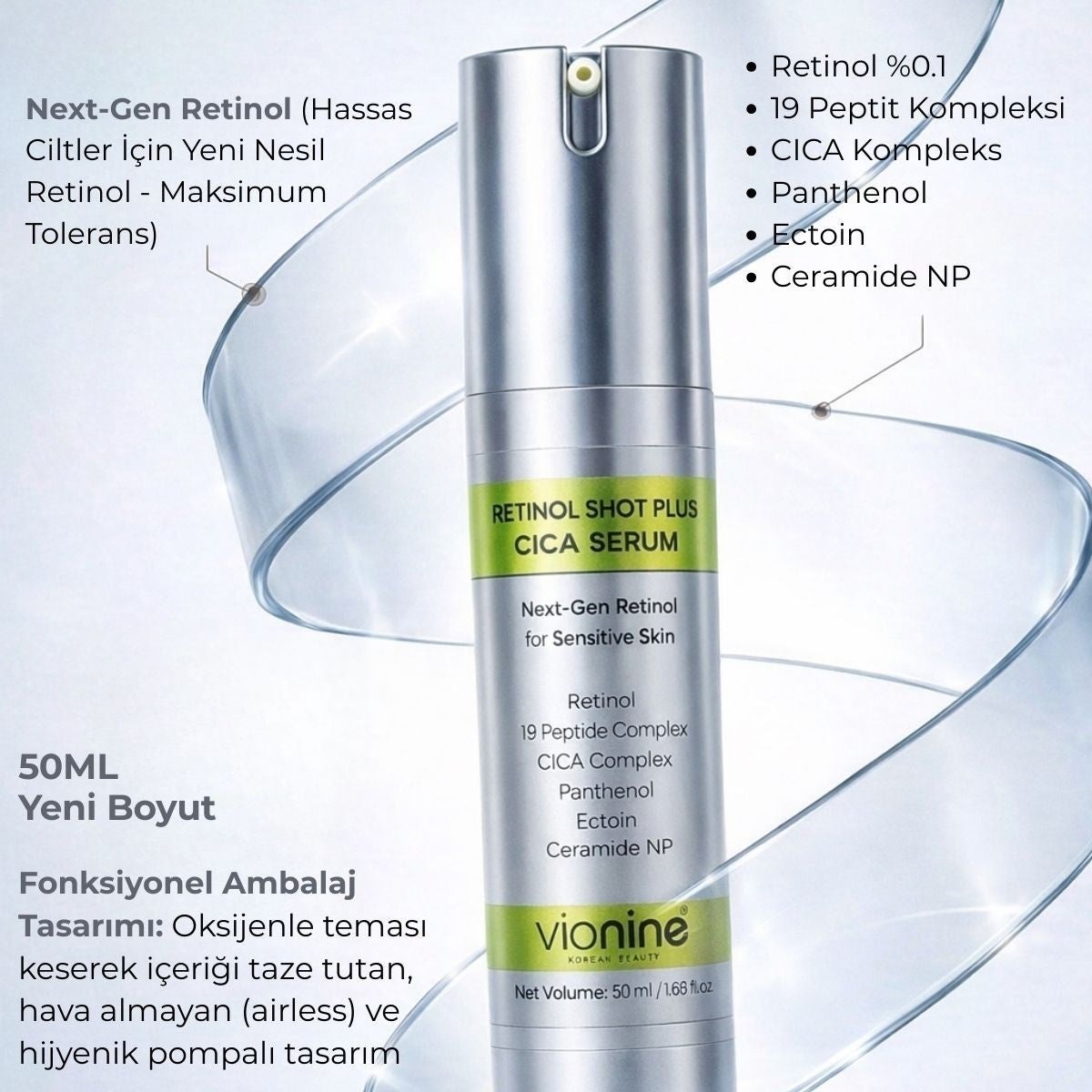 Vionine 2'li Retinol Shot Plus Cica Serum %0.1 Made In Korea 50 ml x 2