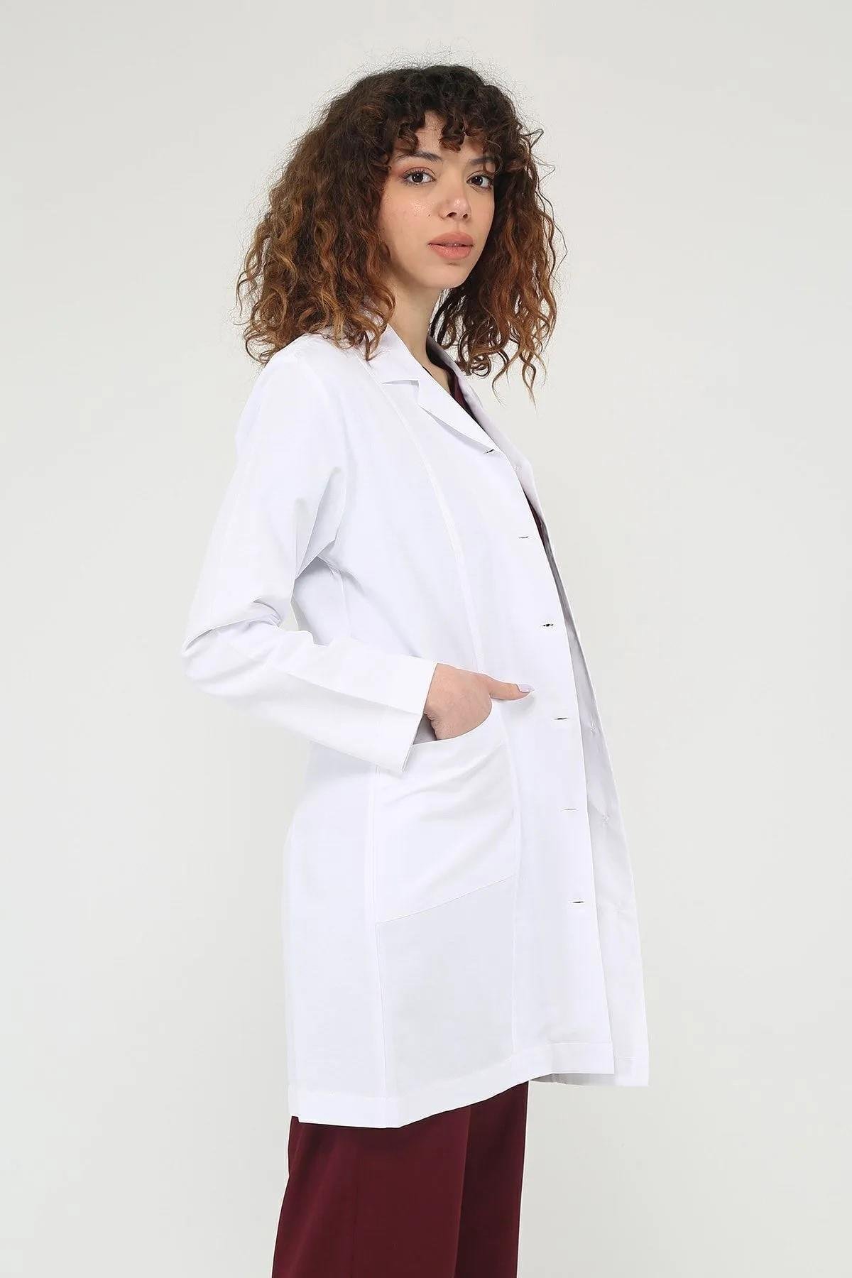 Cartellini Snowform Uzun Kol Beyaz Unisex Önlük Ceket Boy Apaş Yaka Doktor Hemşire Öğretmen Önlüğü