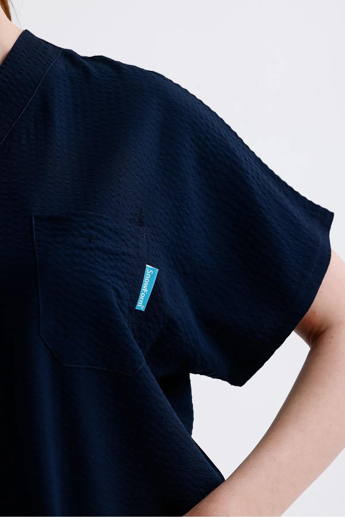 Snow Form Medical Apparel Cerrahi Doktor Hemşire Scrubs Lacivert Yeni Trend Forma Tek Üst - Gofre Dökümlü Likralı -