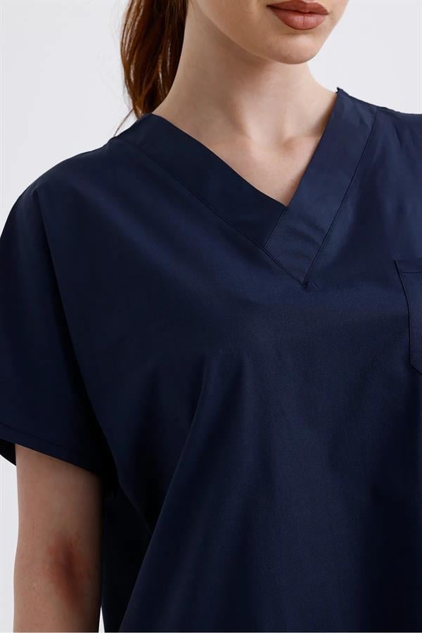 Snow Form Medical Apparel Üniforma Lacivert Likralı Unisex Yarasa Kol Hemşire Ve Doktor Forması Takımı Scrubs