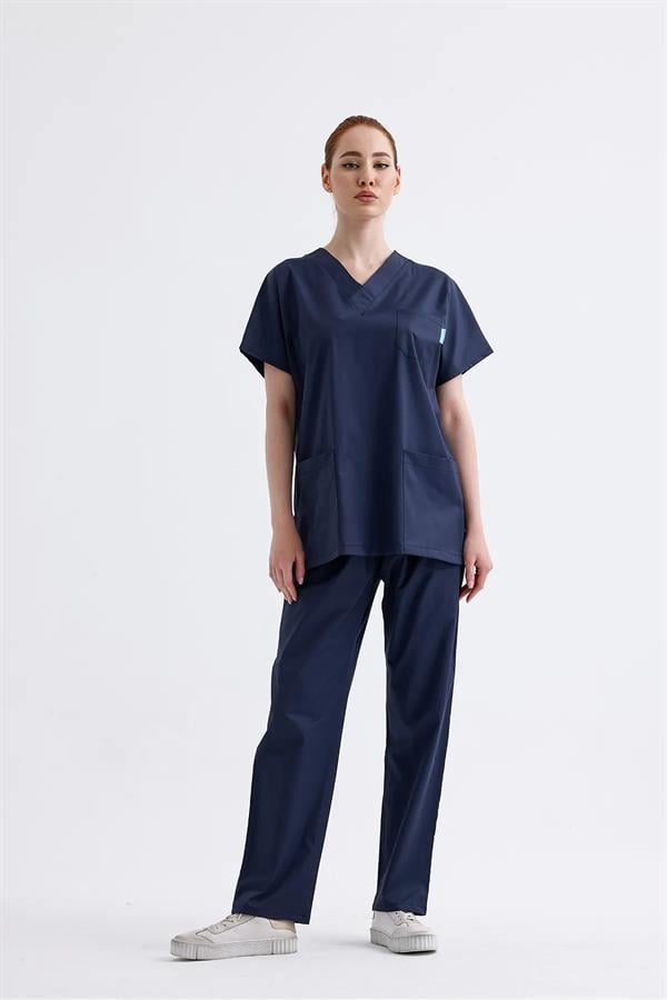 Snow Form Medical Apparel Üniforma Lacivert Likralı Unisex Yarasa Kol Hemşire Ve Doktor Forması Takımı Scrubs