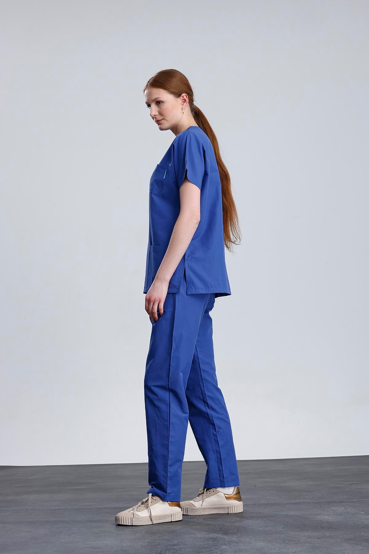 Snow Form Medical Apparel Üniforma Mavi Likralı Unisex Yarasa Kol Hemşire Ve Doktor Forması Takımı Scrubs