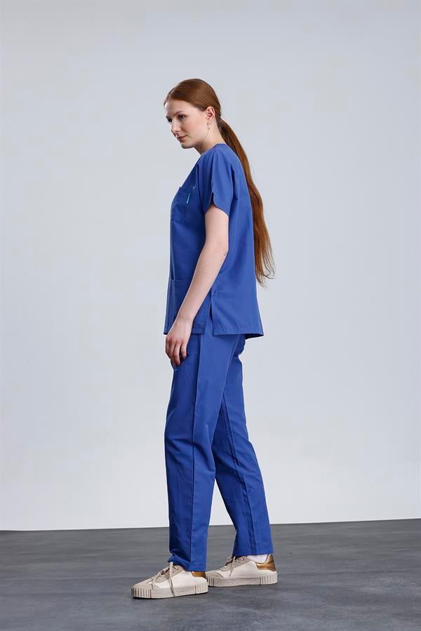 Snow Form Medical Apparel Üniforma Mavi Likralı Unisex Yarasa Kol Hemşire Ve Doktor Forması Takımı Scrubs