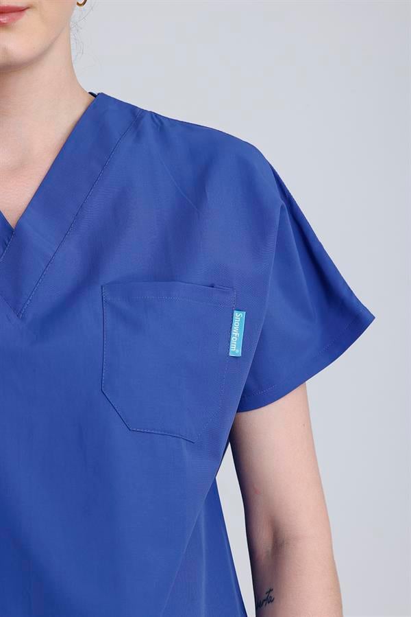 Snow Form Medical Apparel Üniforma Mavi Likralı Unisex Yarasa Kol Hemşire Ve Doktor Forması Takımı Scrubs