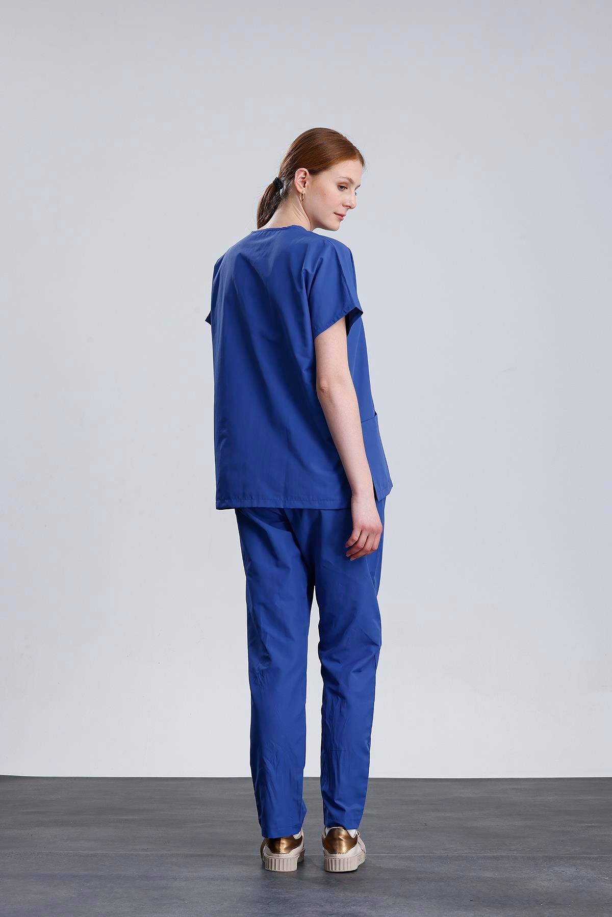 Snow Form Medical Apparel Üniforma Mavi Likralı Unisex Yarasa Kol Hemşire Ve Doktor Forması Takımı Scrubs