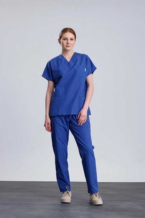 Snow Form Medical Apparel Üniforma Mavi Likralı Unisex Yarasa Kol Hemşire Ve Doktor Forması Takımı Scrubs