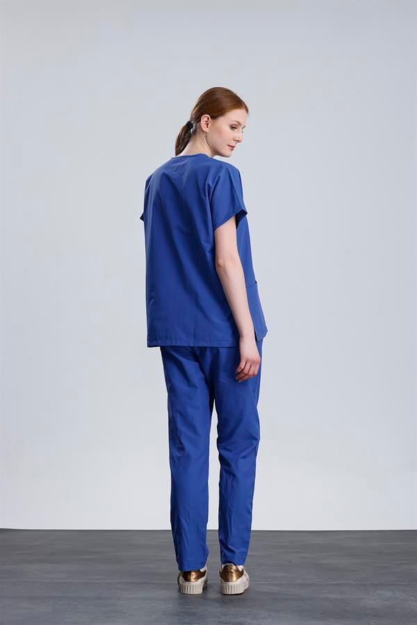 Snow Form Medical Apparel Üniforma Mavi Likralı Unisex Yarasa Kol Hemşire Ve Doktor Forması Takımı Scrubs