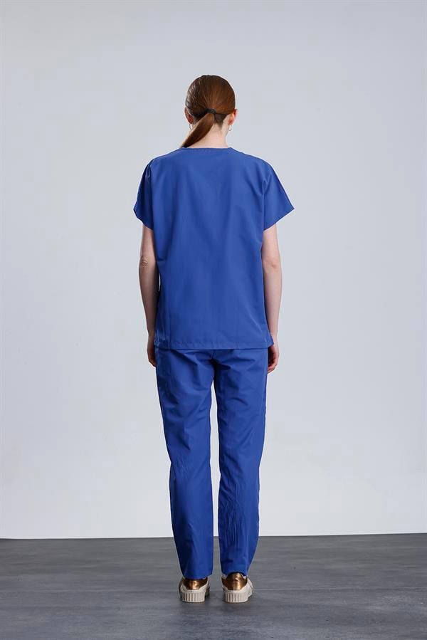 Snow Form Medical Apparel Üniforma Mavi Likralı Unisex Yarasa Kol Hemşire Ve Doktor Forması Takımı Scrubs