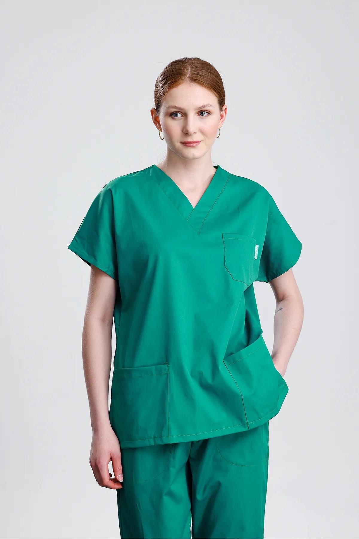 Snow Form Medical Apparel Üniforma Yeşil Likralı Unisex Yarasa Kol Hemşire Ve Doktor Forması Takımı Scrubs