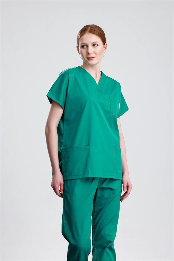 Snow Form Medical Apparel Üniforma Yeşil Likralı Unisex Yarasa Kol Hemşire Ve Doktor Forması Takımı Scrubs