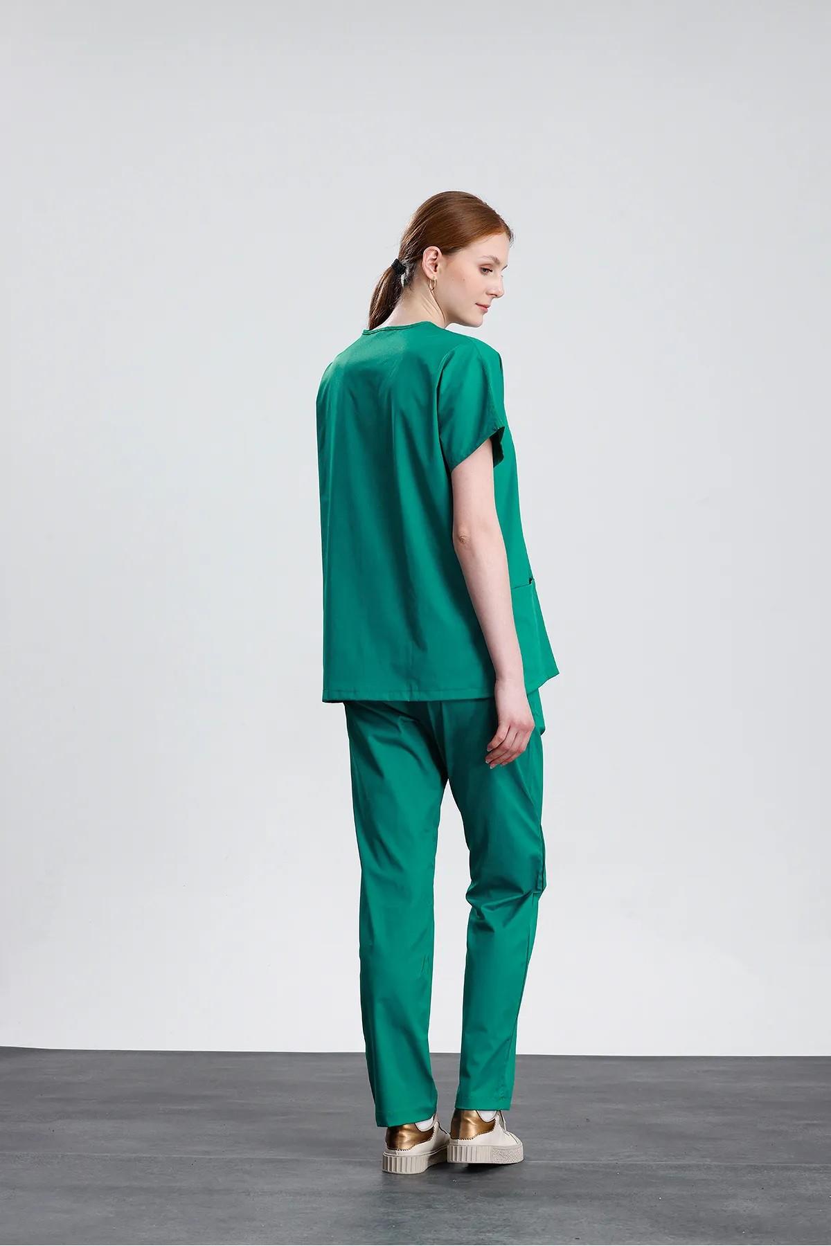 Snow Form Medical Apparel Üniforma Yeşil Likralı Unisex Yarasa Kol Hemşire Ve Doktor Forması Takımı Scrubs