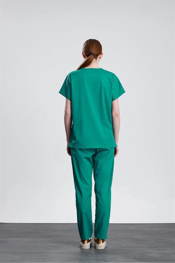 Snow Form Medical Apparel Üniforma Yeşil Likralı Unisex Yarasa Kol Hemşire Ve Doktor Forması Takımı Scrubs