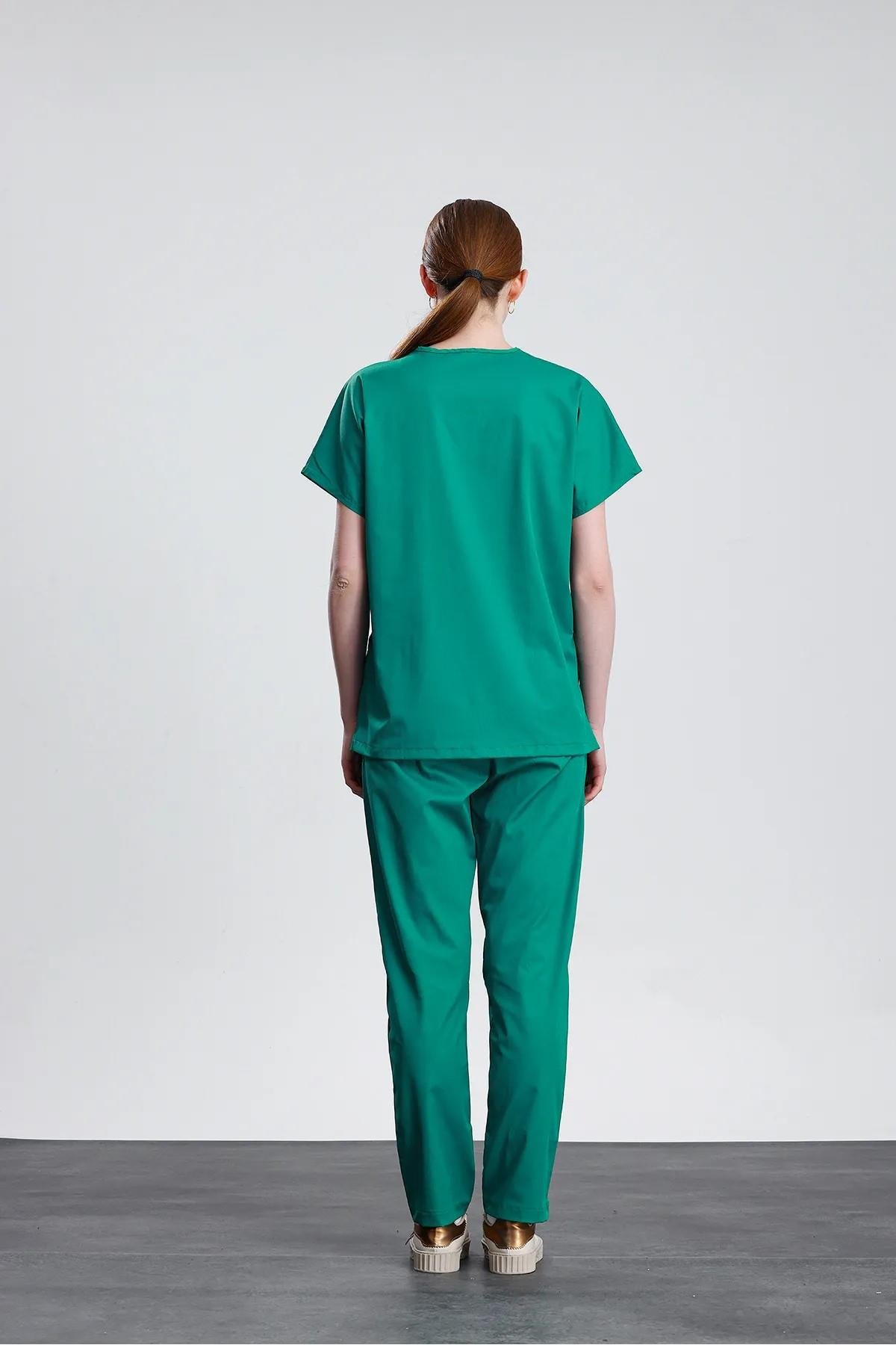 Snow Form Medical Apparel Üniforma Yeşil Likralı Unisex Yarasa Kol Hemşire Ve Doktor Forması Takımı Scrubs