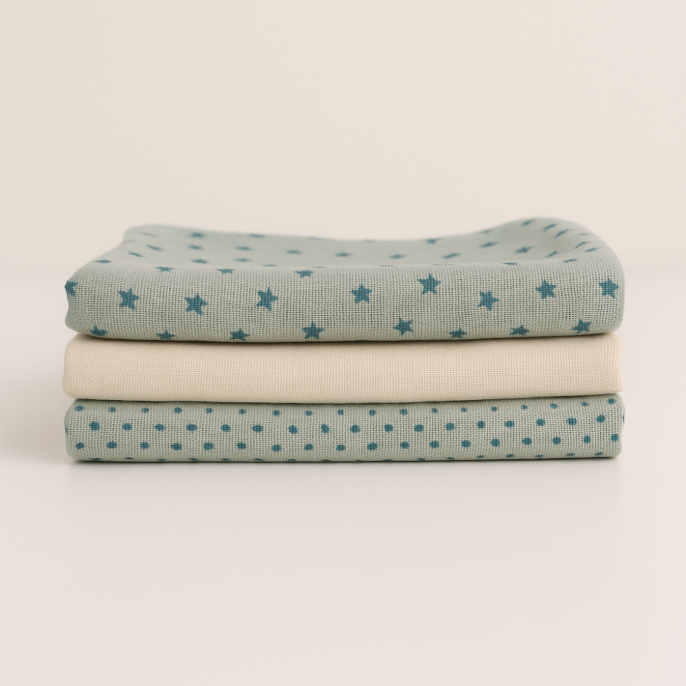 3'lü Müslin Set - Mint Yıldızlı Takım