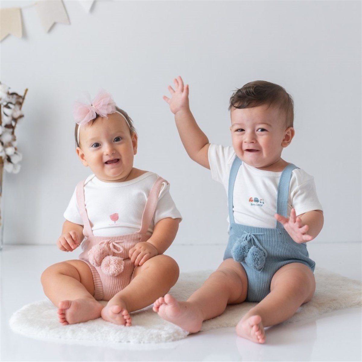 Ayarlanabilir Askılı Triko Bebek Şortu - Uçuk Mavi