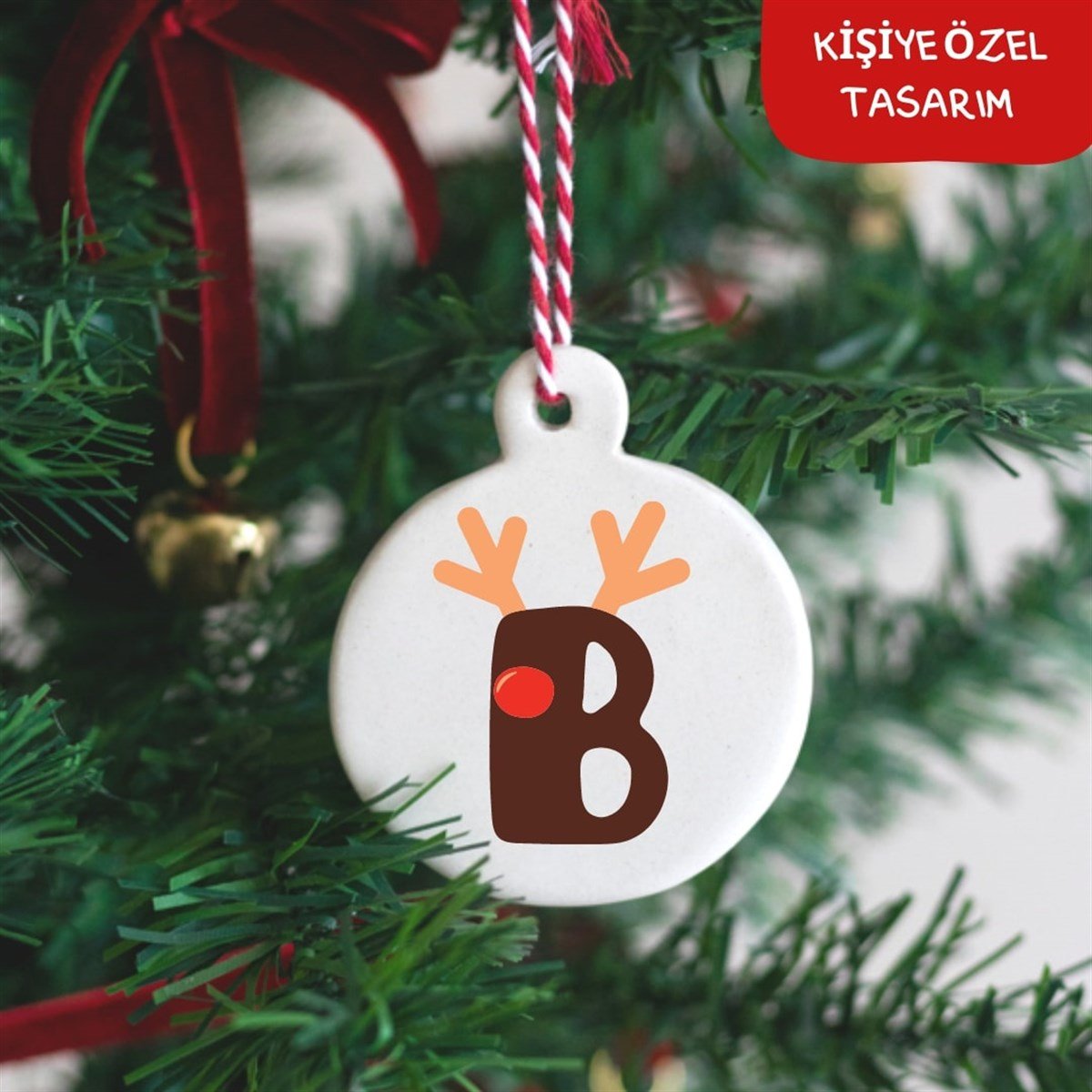 Beige & Stone x Mama Yoyo Seramik Kişiselleştirilmiş Yılbaşı Ağacı Süsü Geyik (Özel kutusunda)
