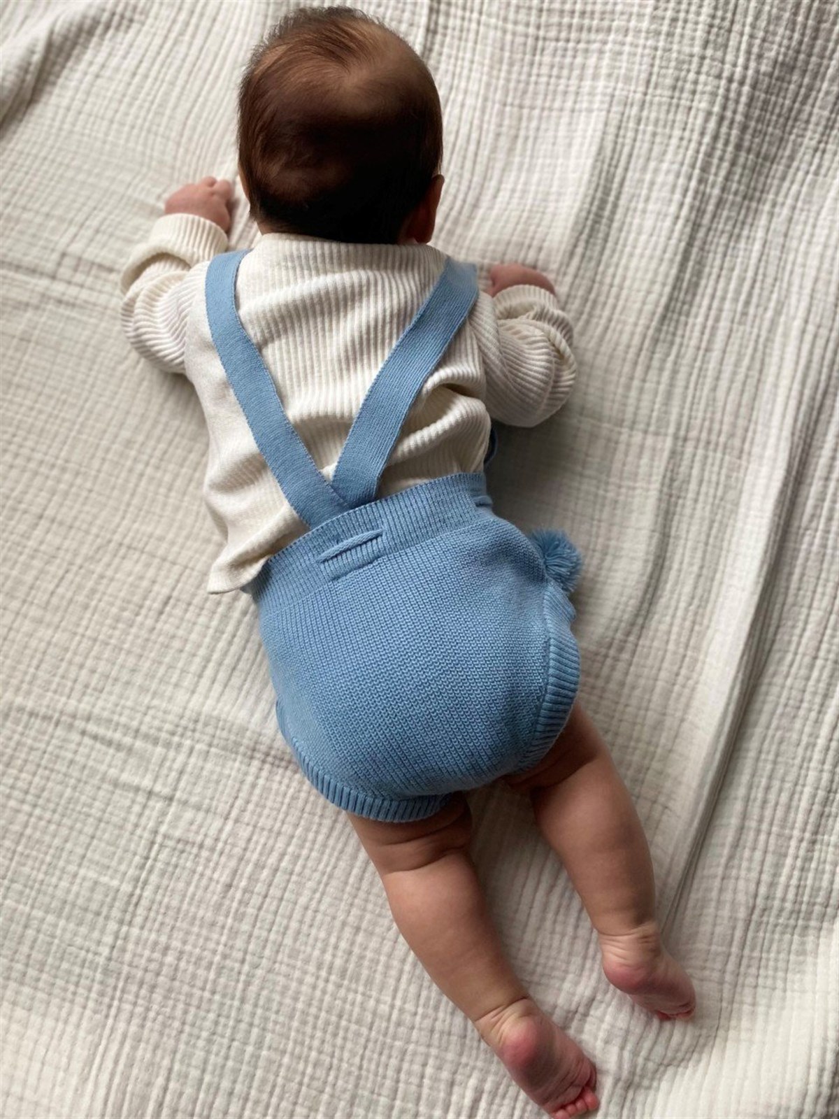 Mama Yoyo Ayarlanabilir Askılı Triko Bebek Şortu - Konsept Bebek Kıyafeti Romper - Uçuk Mavi