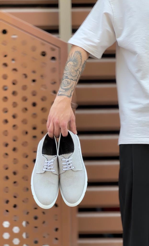 BA0003 Bağcıklı Klasik Spor Gri Renk Keten Yüksek Taban Casual Erkek AyakkabıBA0003 Bağcıklı Klasik Spor Gri Renk Keten Yüksek Taban Casual Erkek Ayakkabı