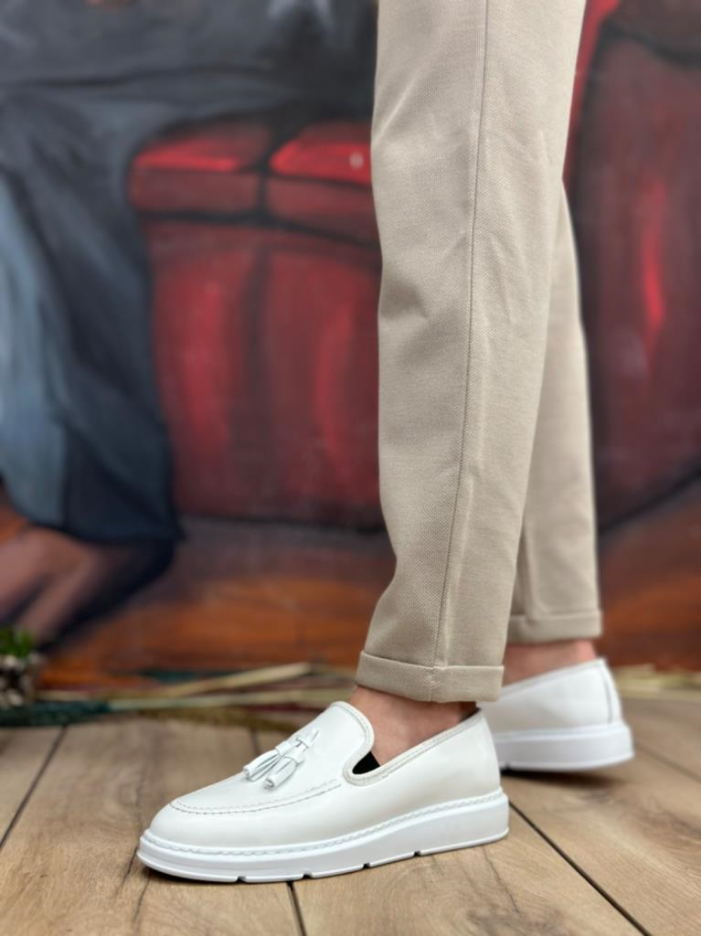 BA0005 Bağcıksız Yüksek Taban Klasik Beyaz Püsküllü Erkek AyakkabıBA0005 Bağcıksız Yüksek Taban Klasik Beyaz Püsküllü Erkek Ayakkabı